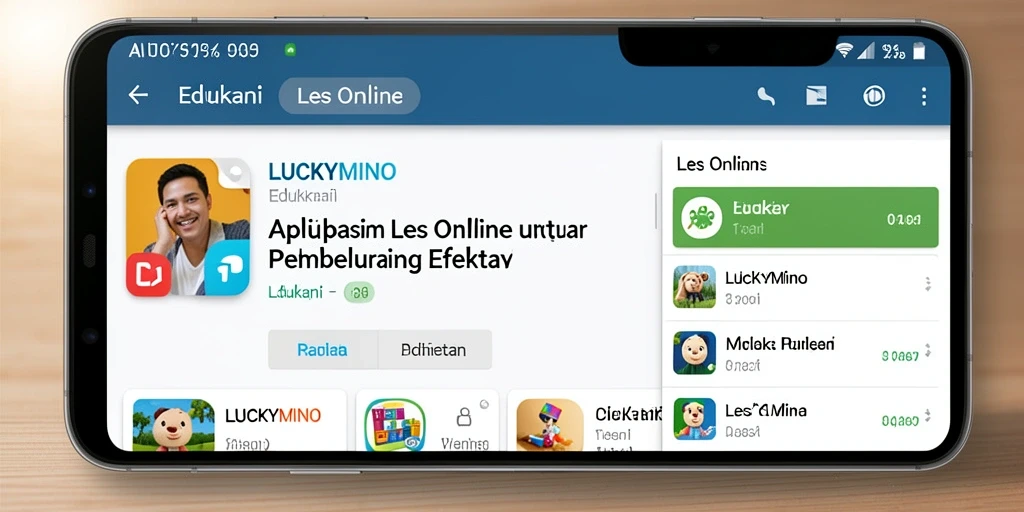 Tampilan antarmuka aplikasi Les Online LUCKYMINO yang mudah digunakan.