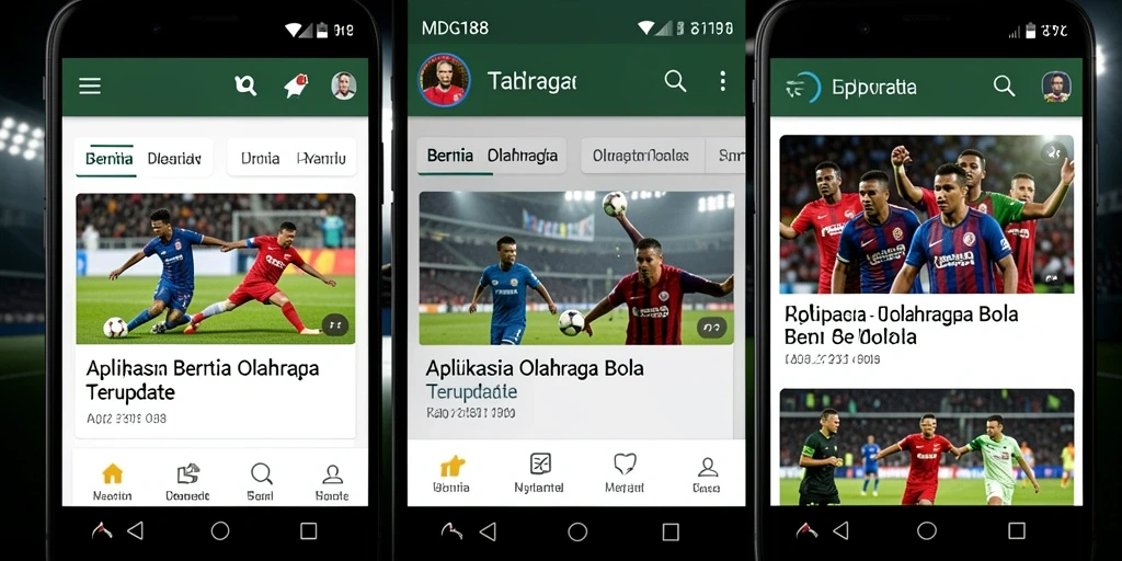 Antarmuka MDG188 menampilkan berita dan statistik olahraga bola.