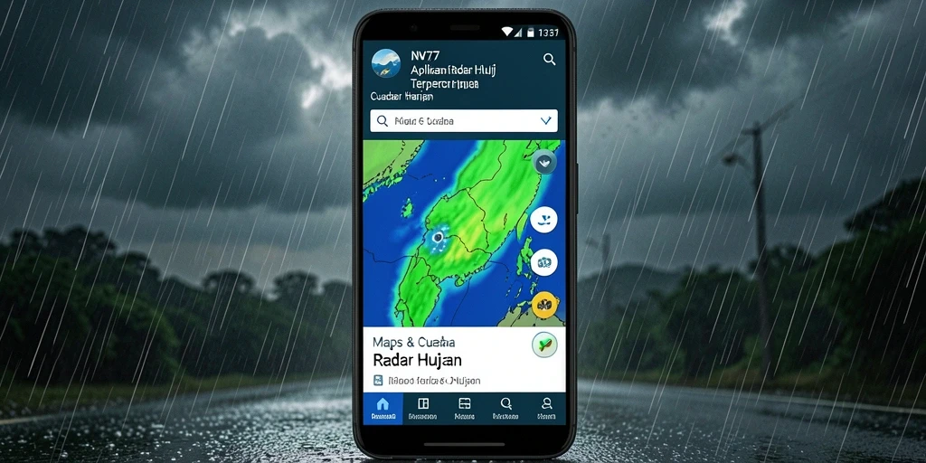 Tampilan antarmuka NV77 yang menampilkan radar hujan secara langsung.