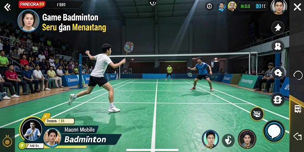 Tampilan antarmuka PANDORA99 yang menampilkan aksi seru badminton.